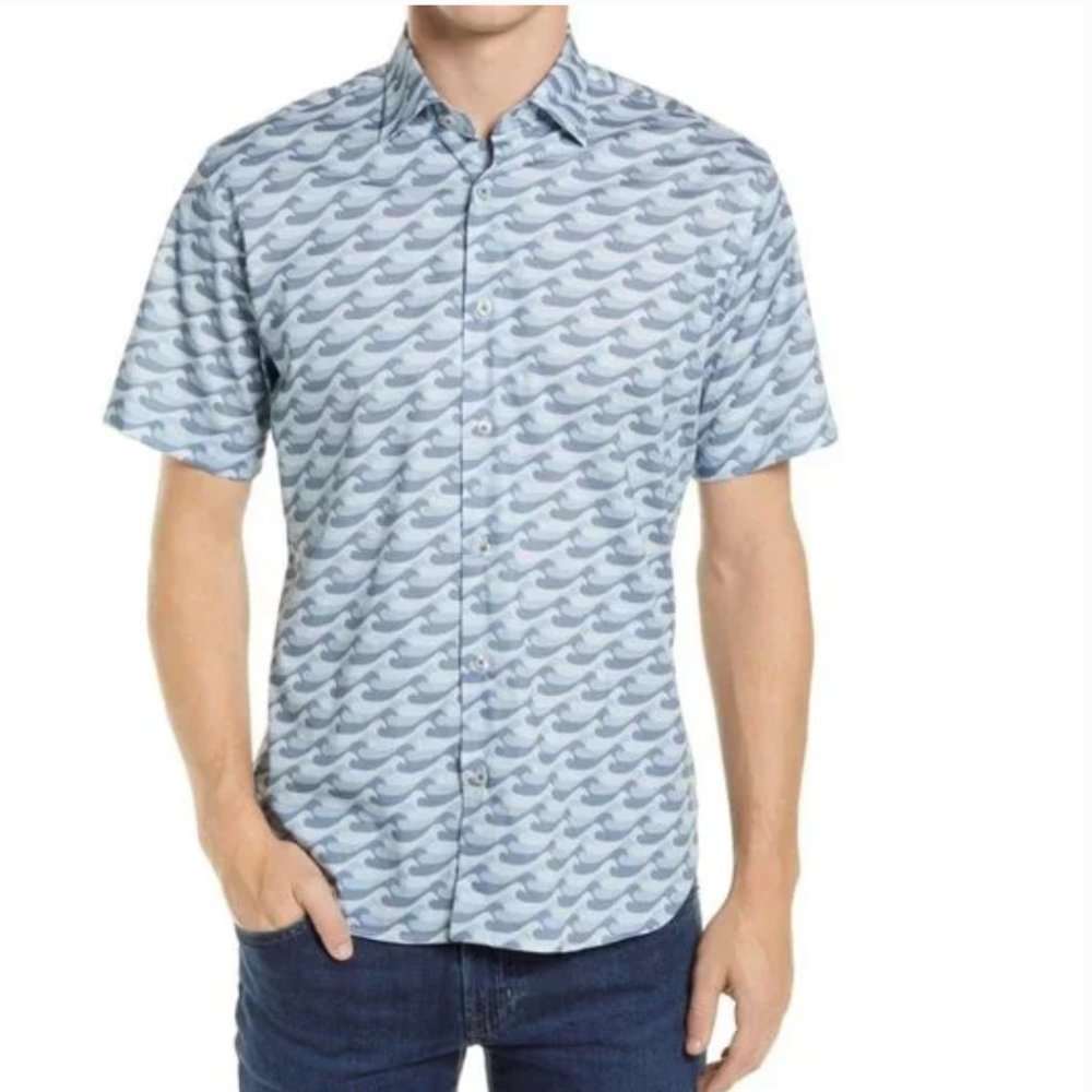 NWT Jeff Catch the Wave Short Sleeve Stretch Button-Up Shirt
